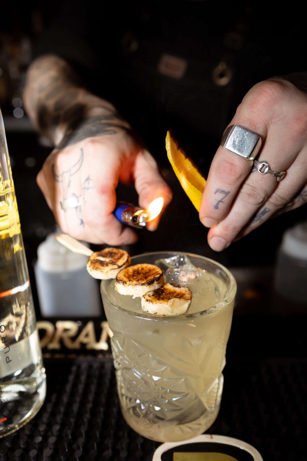 A cocktail finished with flame